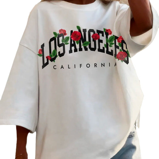 Short sleeved letter printed round neck T-shirt