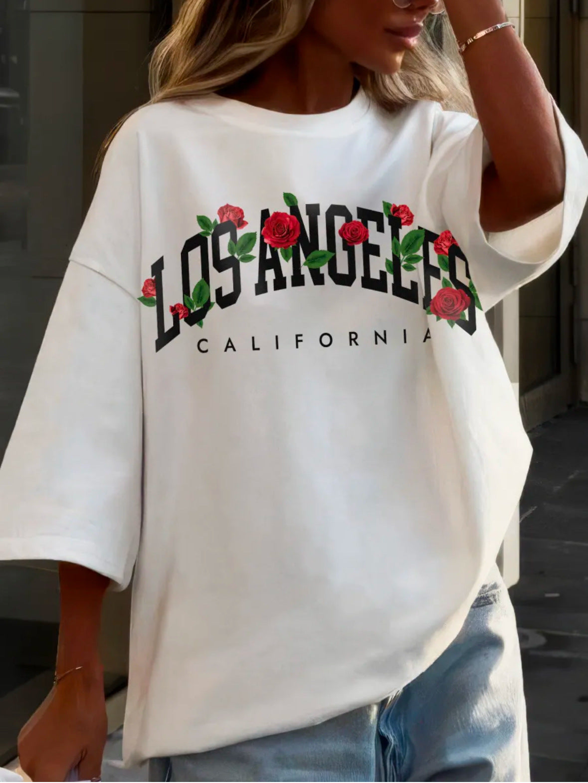 Short sleeved letter printed round neck T-shirt