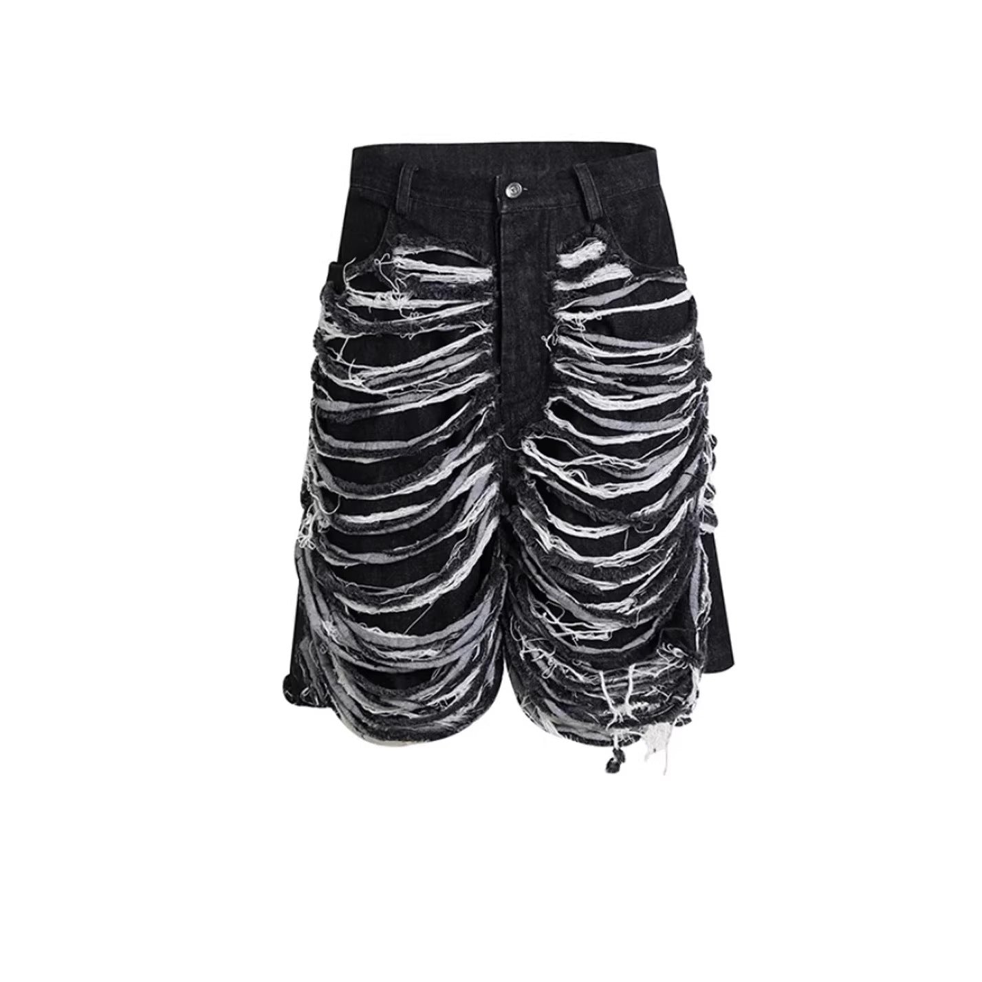 Street Style Heavy Washed Cut-Out Distressed Denim Shorts