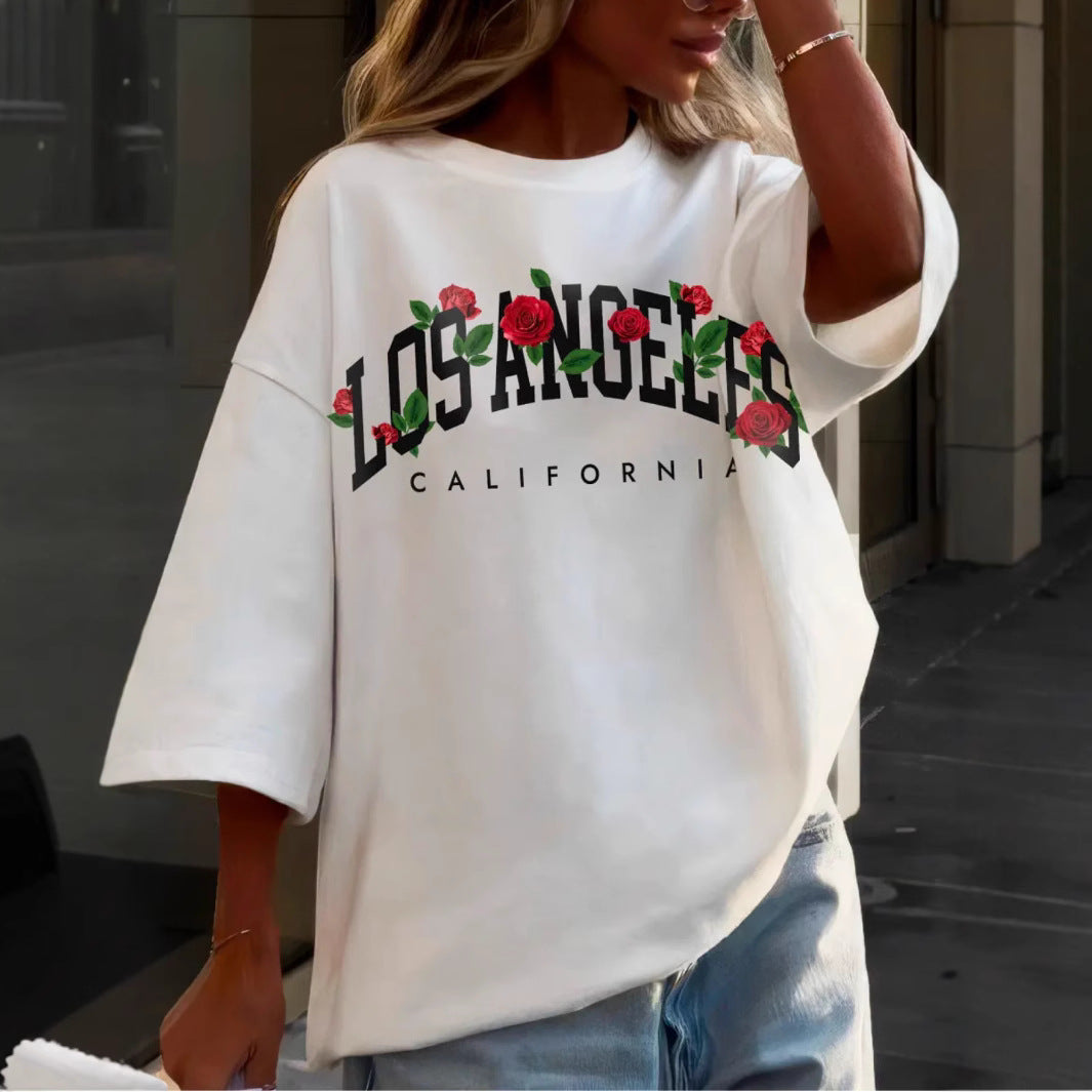 Short sleeved letter printed round neck T-shirt