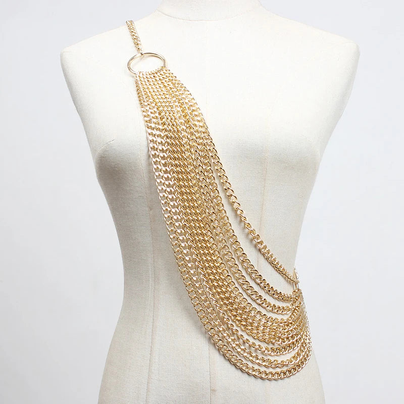 Metal Chain Split Joint Irregular Long Belt Personality Women New Fashion Tide All-match Spring Autumn