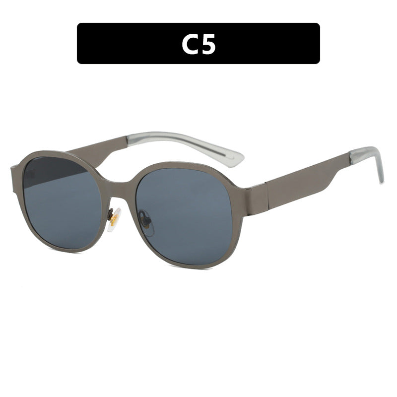 Ins textured metal retro concave shaped street photography sunglasses, trendy women's large frame round face personalized spicy girl sunglasses