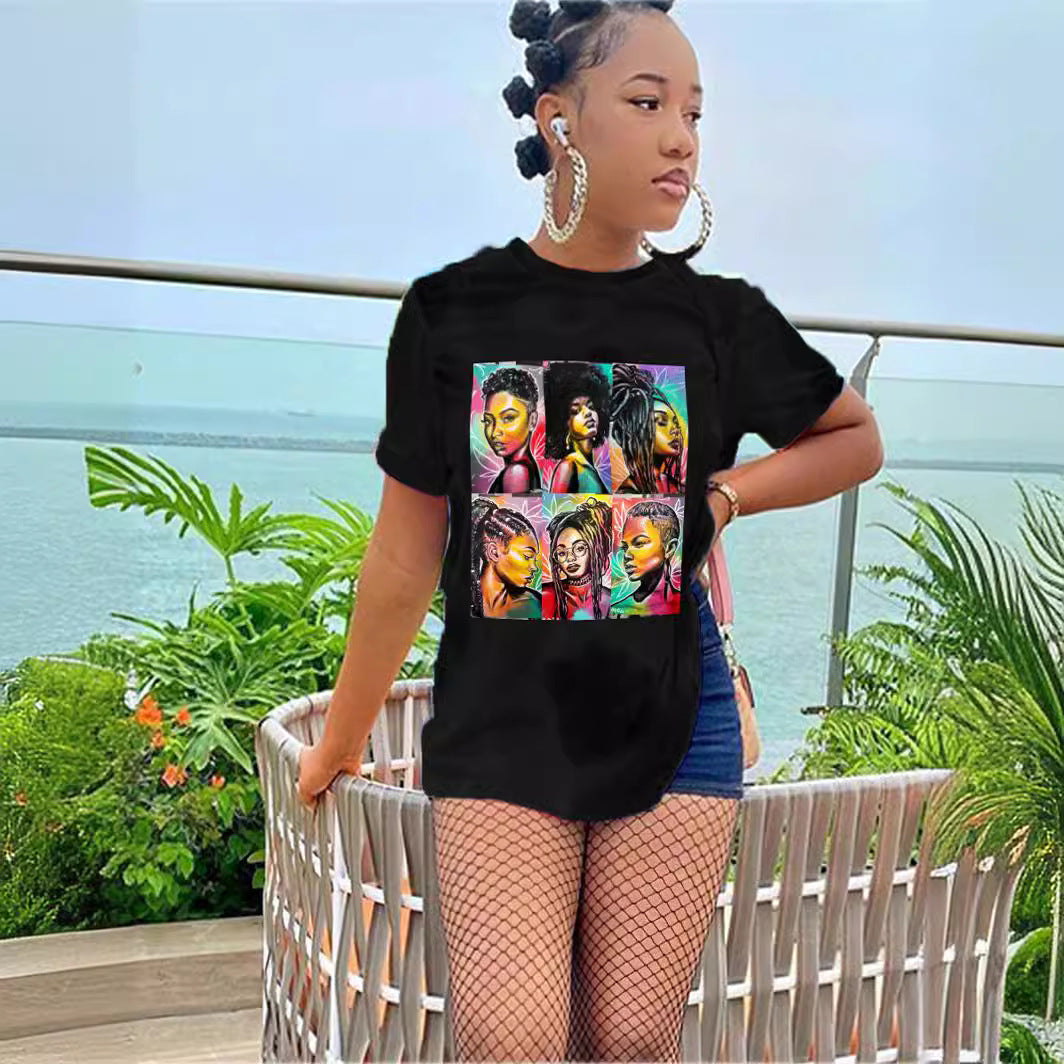 Fashion Women's Character Print Round Neck Crewneck T-shirt