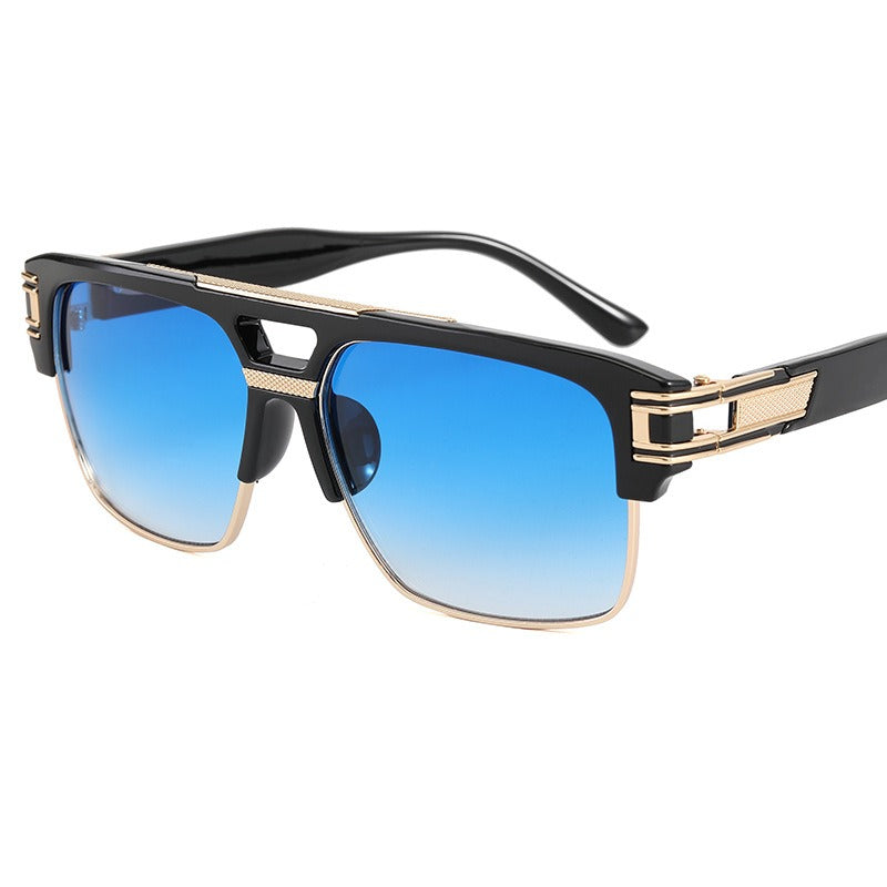 Fashionable sunglasses, transparent frame glasses, men's and women's retro box sunglasses, blue sunglasses