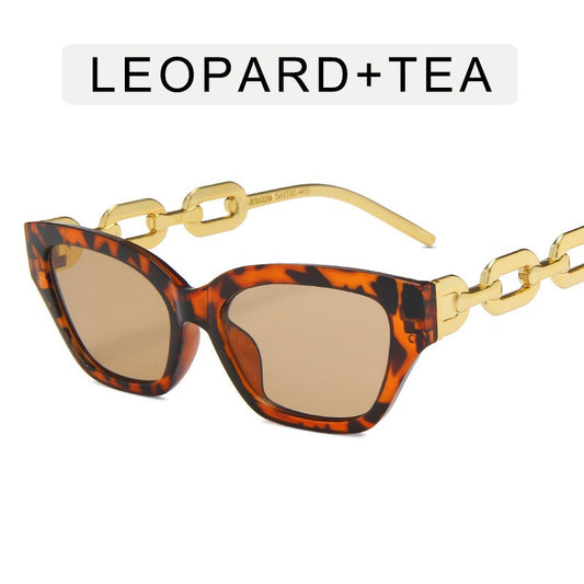 Cat's Eye Thick Chain Legged Sunglasses European and American Fashion Hip Hop Sunglasses Ins Network Red Personality Sweet Cool Sunglasses Trend
