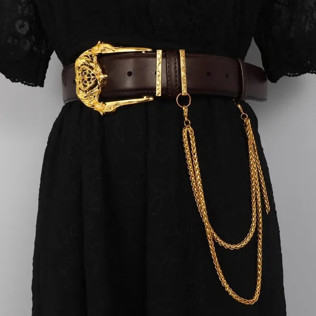 Women's Fashion Gold Buckle Genuine Leather Corset Female Cummerbund Coat Waistband Dress Decration Wide Belt