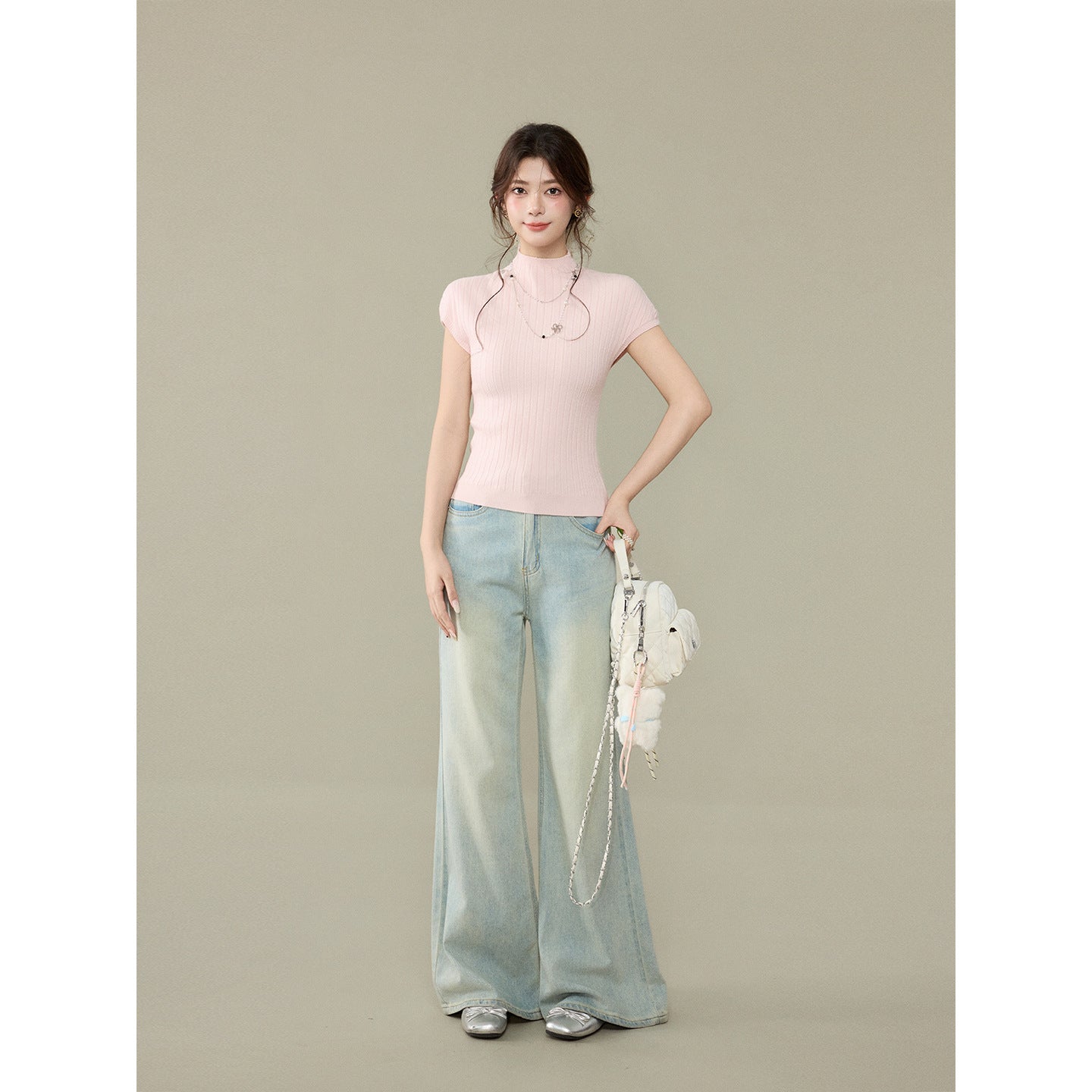 Short Sleeve Knit T-Shirt for Women, Slim Fit Sweet Style Summer Top
