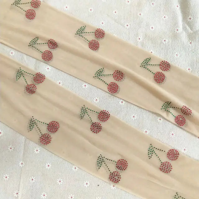 Fashion New Cherry Hot Drill Pantyhose Anti-removal Silk Arbitrary Cut Pantyhose Leggings Character Women's Socks