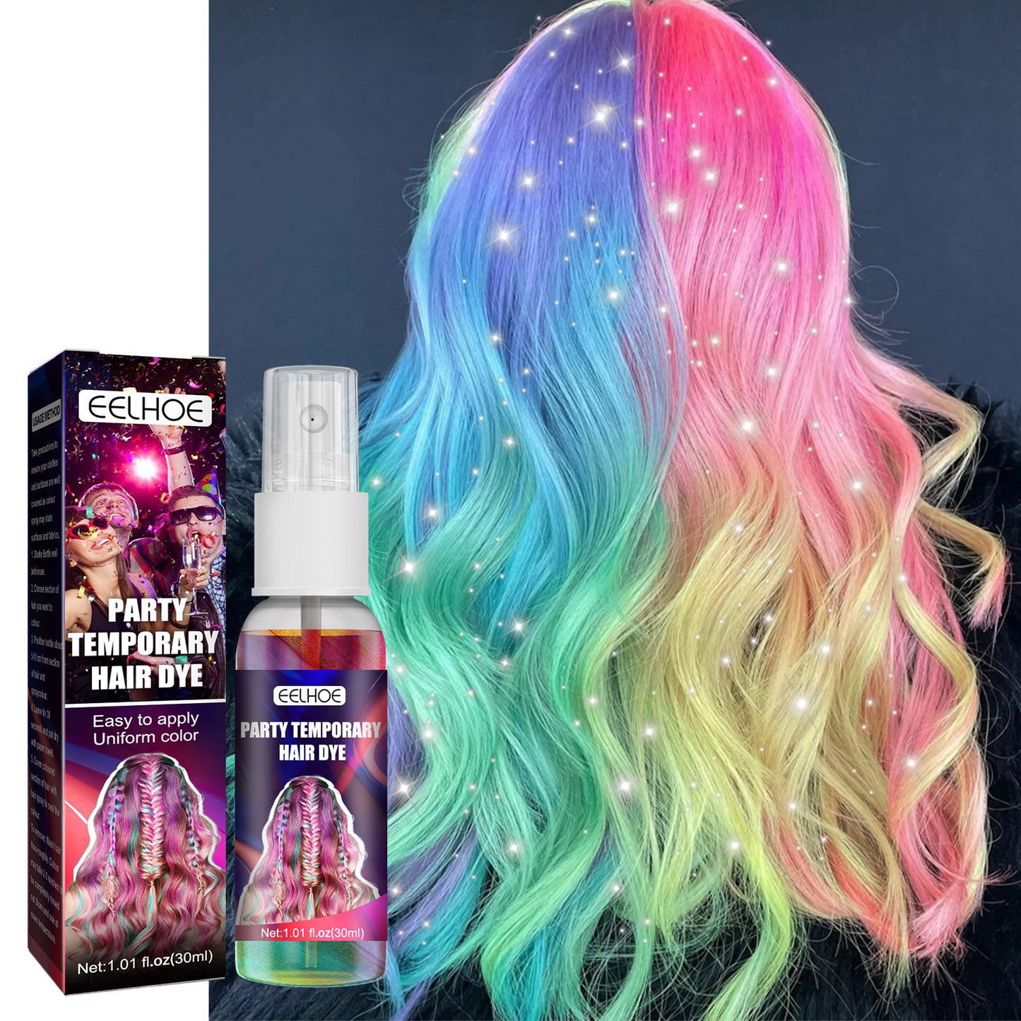 EELHOE Party Temporary Hair Dye, Disposable Party Glitter Hair Color Fast And Easy Color Without Damaging Hair