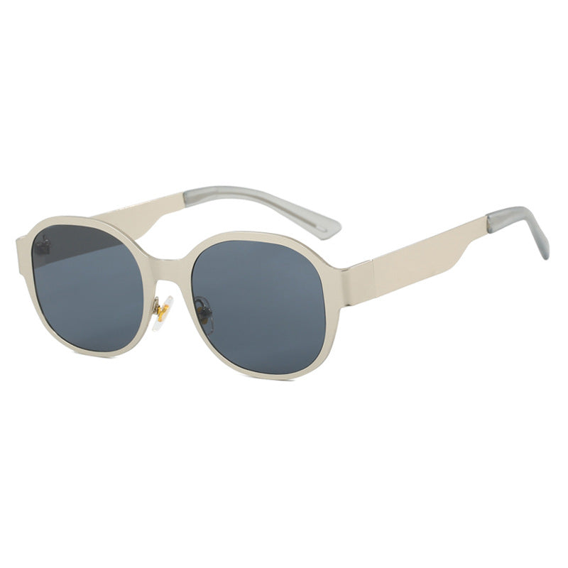 Ins textured metal retro concave shaped street photography sunglasses, trendy women's large frame round face personalized spicy girl sunglasses