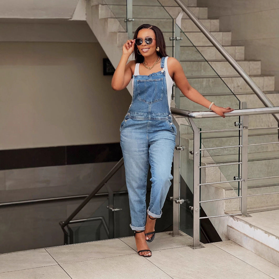 Casual Loose High-Waisted Straight Leg Jumpsuit for Women Fashionable Comfortable Style