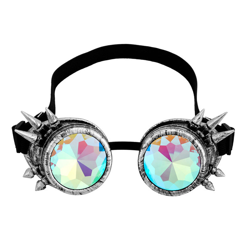 New LiuDingSteampunk Gothic Retro Colorful Kaleidoscope Glasses 3D Windshields Cosplay Goggles