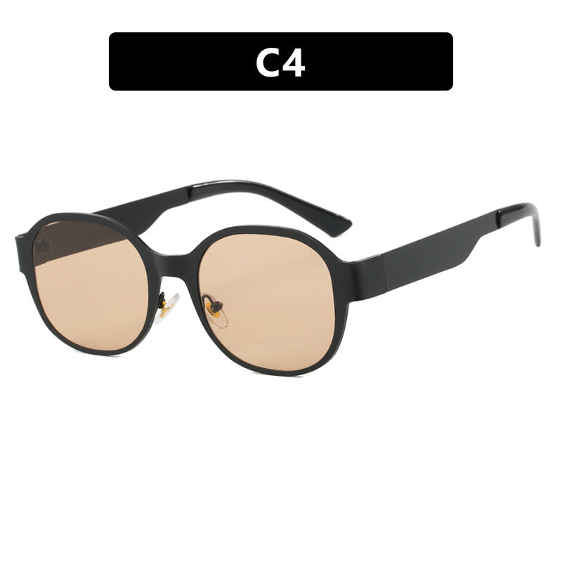 Ins textured metal retro concave shaped street photography sunglasses, trendy women's large frame round face personalized spicy girl sunglasses