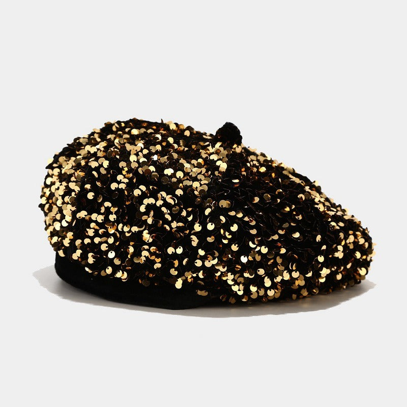 Sequin beret new hat children's fashionable and personalized pumpkin hat