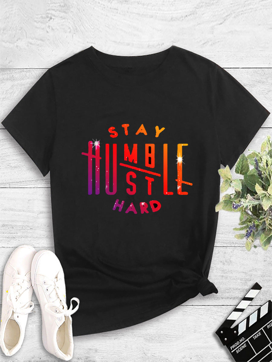 Printed Round Neck Crewneck T-Shirt for Women Fashion Casual Top