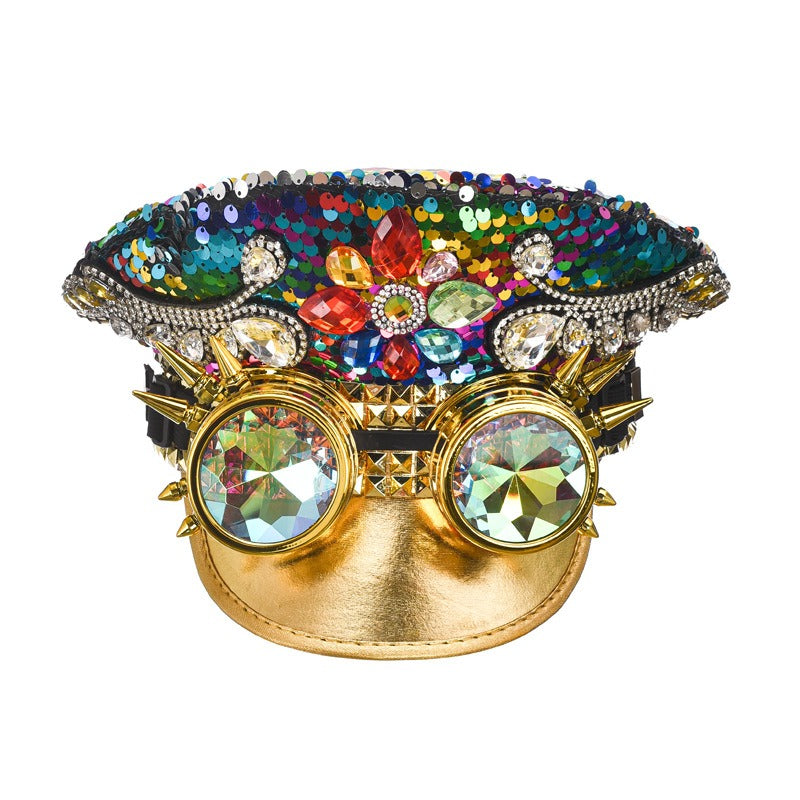Sequin top hat large brim hat men's and women's jazz hat stage hat diamond inlaid big cap