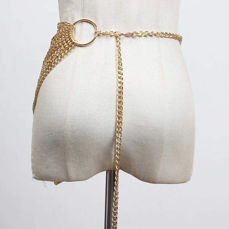 Metal Chain Split Joint Irregular Long Belt Personality Women New Fashion Tide All-match Spring Autumn