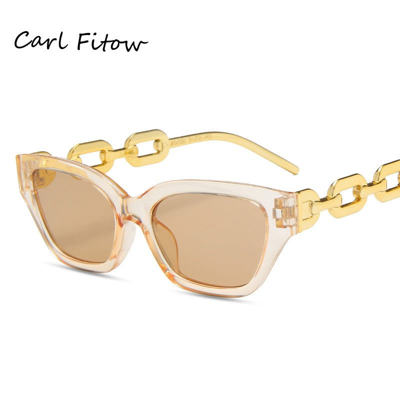 Cat's Eye Thick Chain Legged Sunglasses European and American Fashion Hip Hop Sunglasses Ins Network Red Personality Sweet Cool Sunglasses Trend