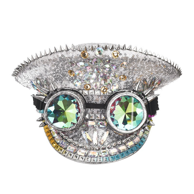 Sequin top hat large brim hat men's and women's jazz hat stage hat diamond inlaid big cap