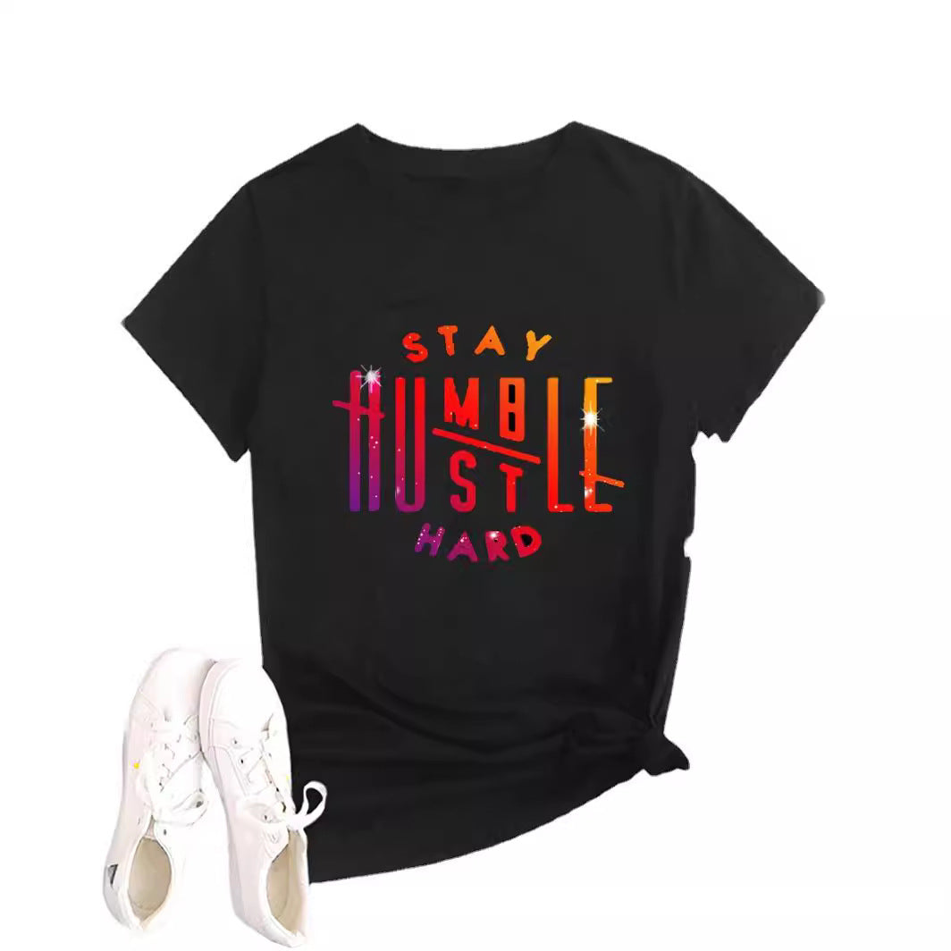 Printed Round Neck Crewneck T-Shirt for Women Fashion Casual Top