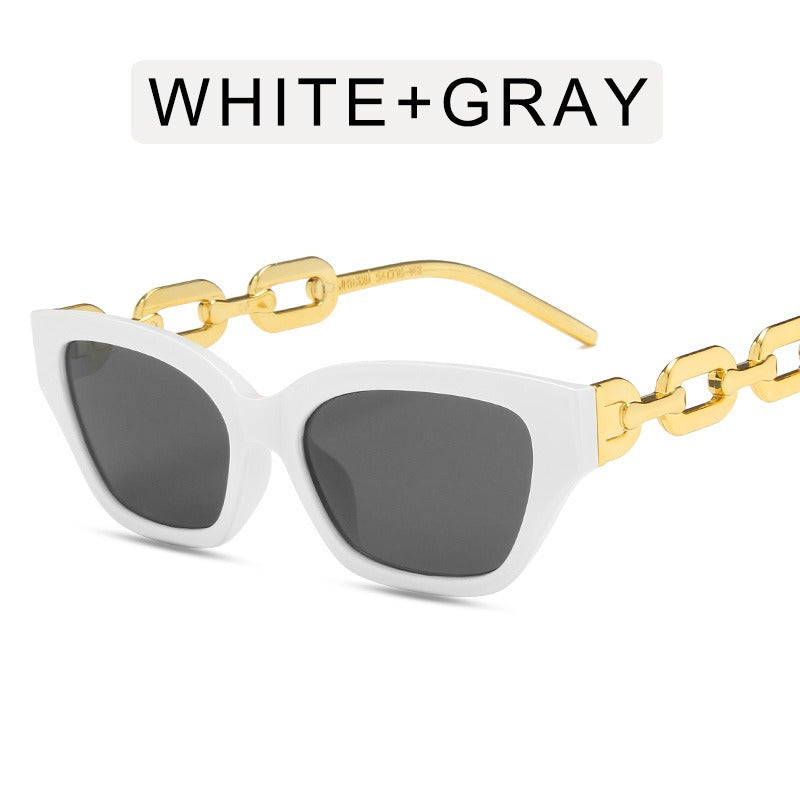 Cat's Eye Thick Chain Legged Sunglasses European and American Fashion Hip Hop Sunglasses Ins Network Red Personality Sweet Cool Sunglasses Trend