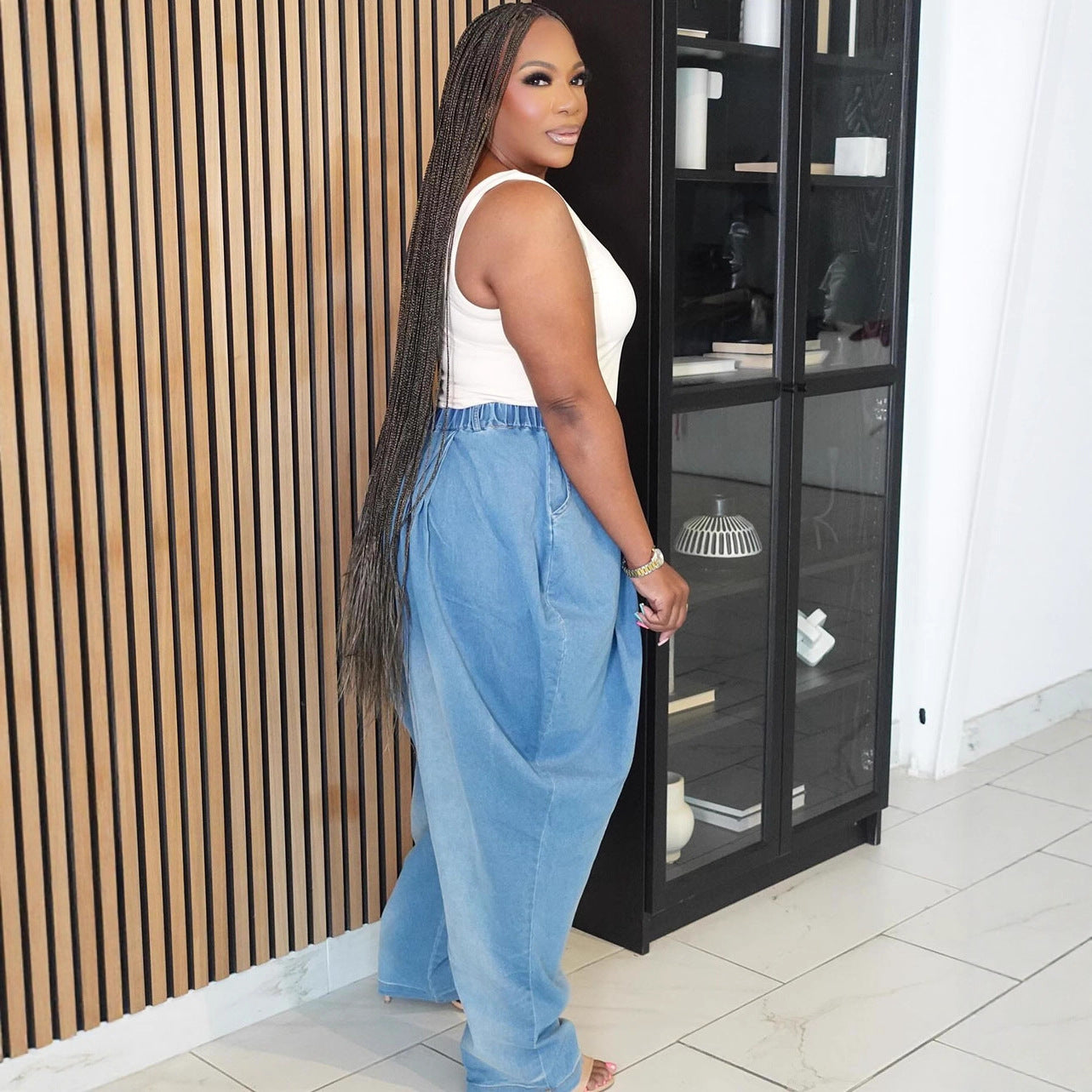 Style High-Waist Jeans Women Street Casual Loose Harem Wide-Leg Lantern Pants