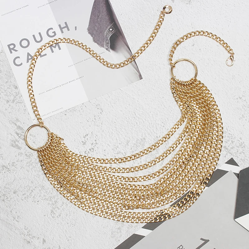 Metal Chain Split Joint Irregular Long Belt Personality Women New Fashion Tide All-match Spring Autumn