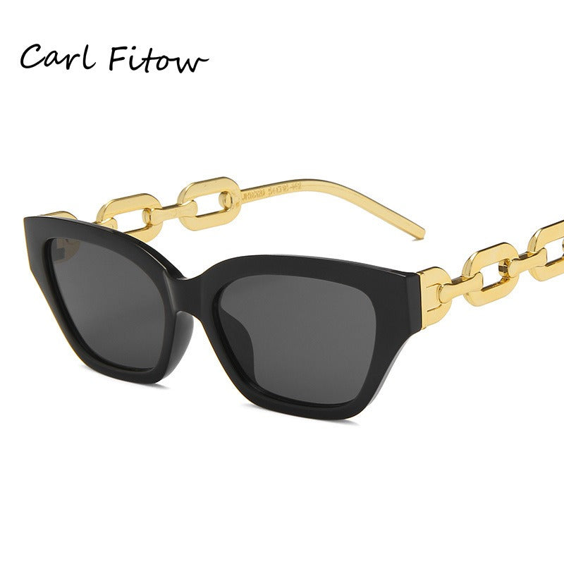 Cat's Eye Thick Chain Legged Sunglasses European and American Fashion Hip Hop Sunglasses Ins Network Red Personality Sweet Cool Sunglasses Trend