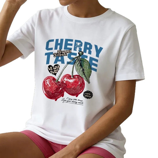 Cherry letter printed pure cotton T-shirt