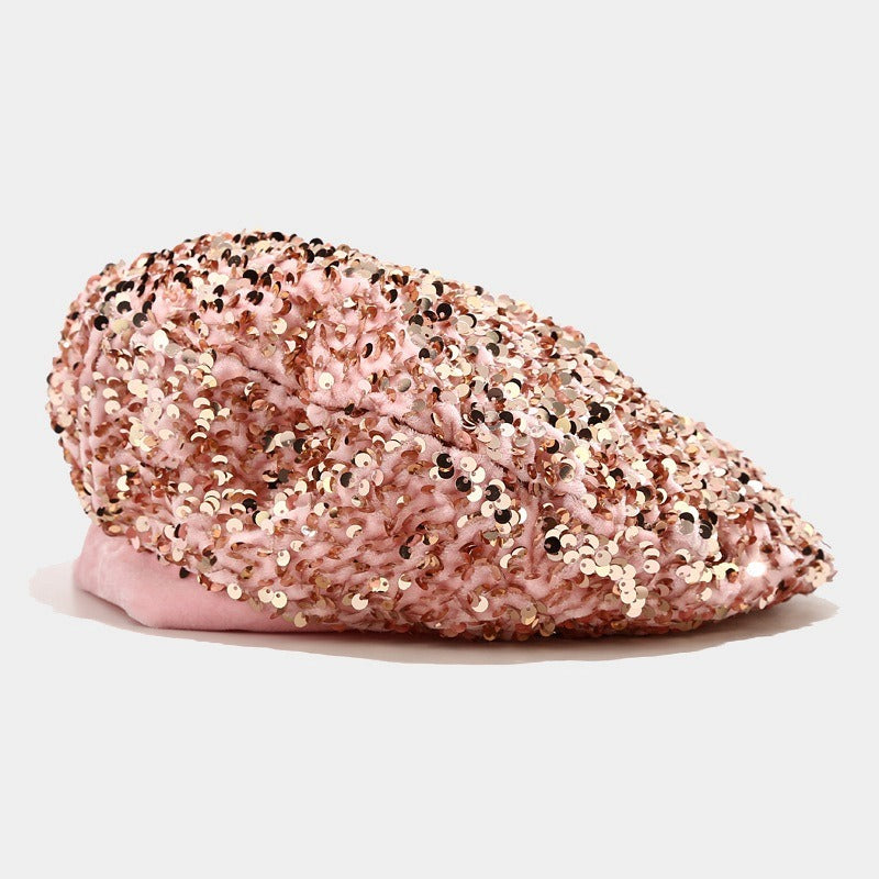 Sequin beret new hat children's fashionable and personalized pumpkin hat
