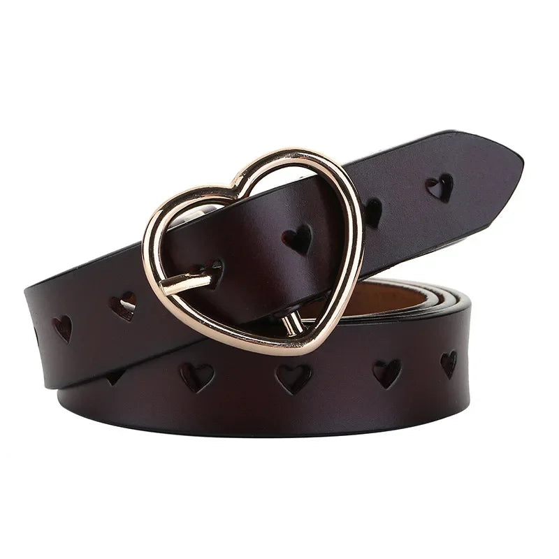 Genuine Leather Heart-shaped Cowskin Women Belts Brown Women's Jeans Belt