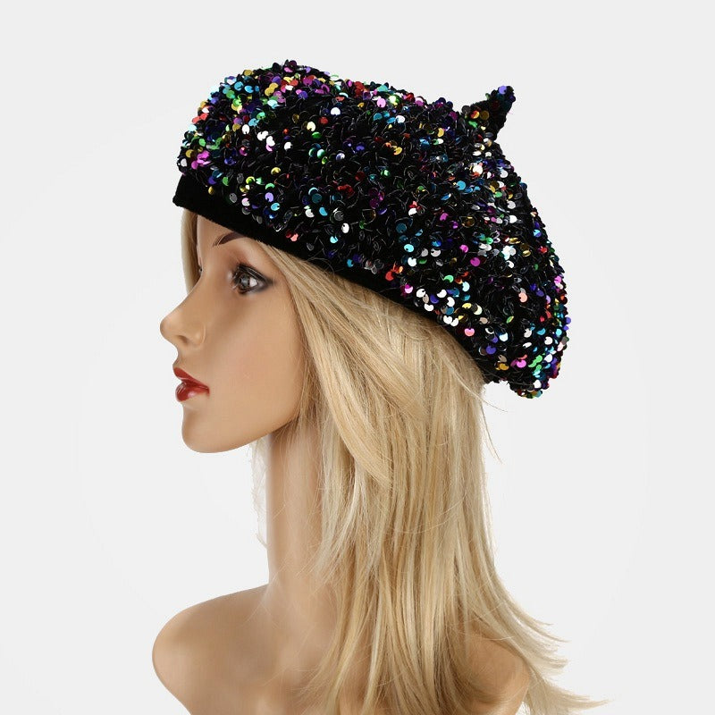 Sequin beret new hat children's fashionable and personalized pumpkin hat