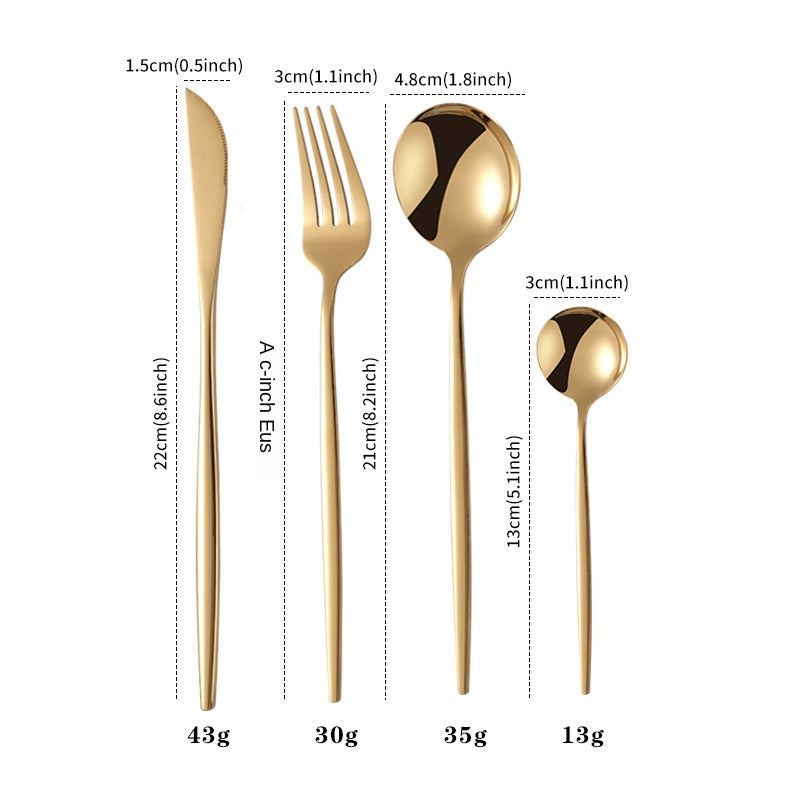 Cutlery Set Stainless Steel Knife Fork Set 24-Piece Tableware Set Golden Steak Knife Fork Spoon 6-Person Set