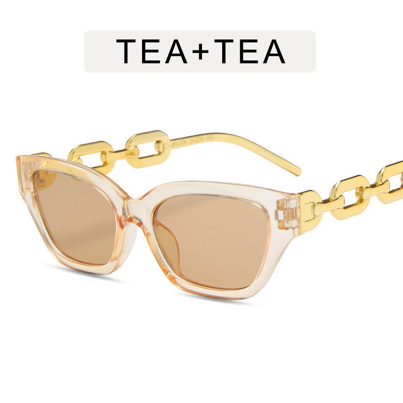 Cat's Eye Thick Chain Legged Sunglasses European and American Fashion Hip Hop Sunglasses Ins Network Red Personality Sweet Cool Sunglasses Trend