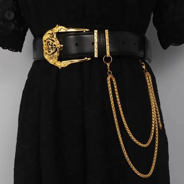 Women's Fashion Gold Buckle Genuine Leather Corset Female Cummerbund Coat Waistband Dress Decration Wide Belt