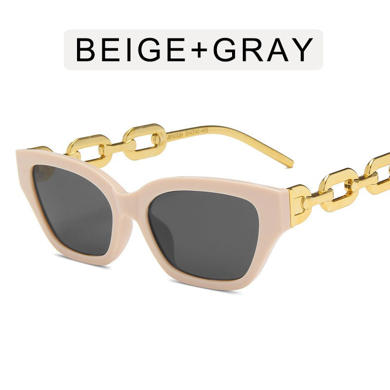 Cat's Eye Thick Chain Legged Sunglasses European and American Fashion Hip Hop Sunglasses Ins Network Red Personality Sweet Cool Sunglasses Trend